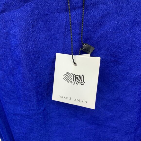 Naked Zebra Puff Sleeve Wrap Blouse Womens S Small Blue Flounce Hem Button Close - Picture 7 of 12